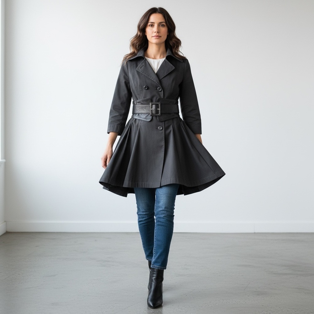 Mackage Black Fit & Flare Leather Belted Jacket Size M Rare Style